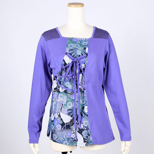 [One-of-a-kind item] TKg Blue Crane Pattern Lace up Top