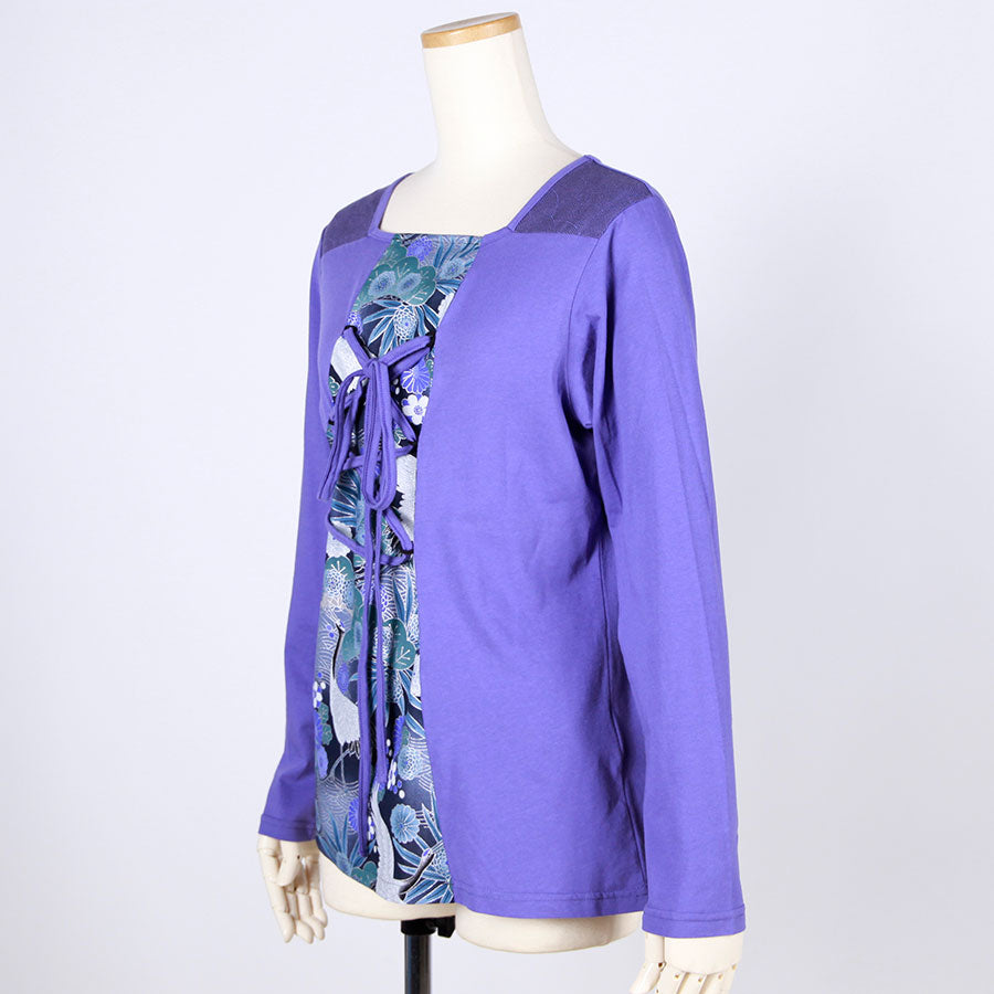 [One-of-a-kind item] TKg Blue Crane Pattern Lace up Top