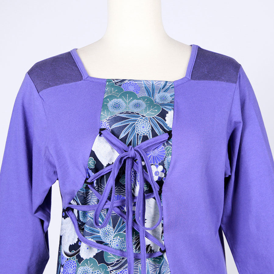 [One-of-a-kind item] TKg Blue Crane Pattern Lace up Top