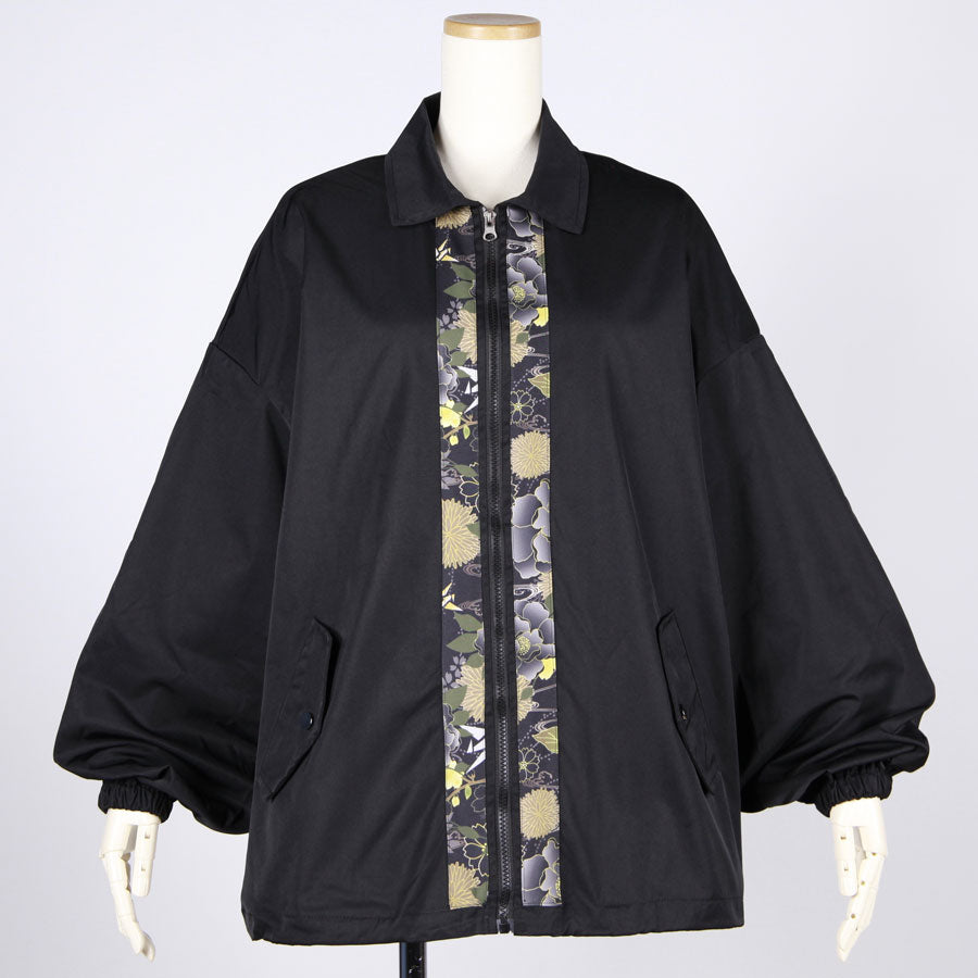 [One-of-a-kind item] TKg Origami Crane  in flowers Black Zipper Blouson