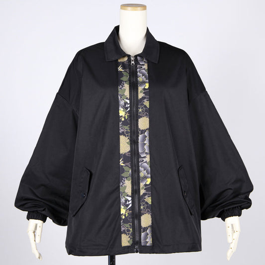 [One-of-a-kind item] TKg Origami Crane  in flowers Black Zipper Blouson