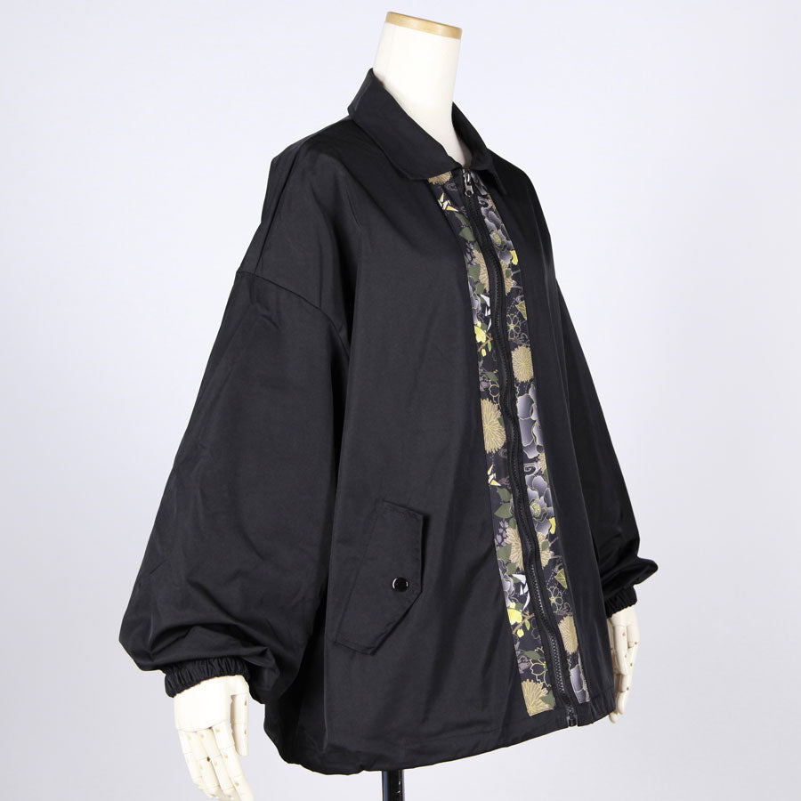 [One-of-a-kind item] TKg Origami Crane  in flowers Black Zipper Blouson