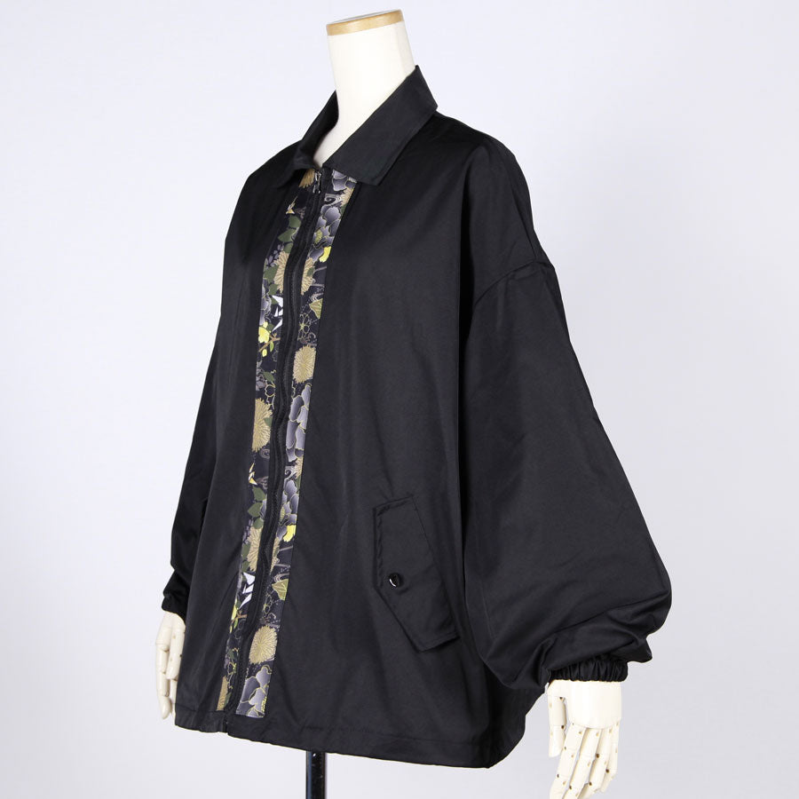 [One-of-a-kind item] TKg Origami Crane  in flowers Black Zipper Blouson