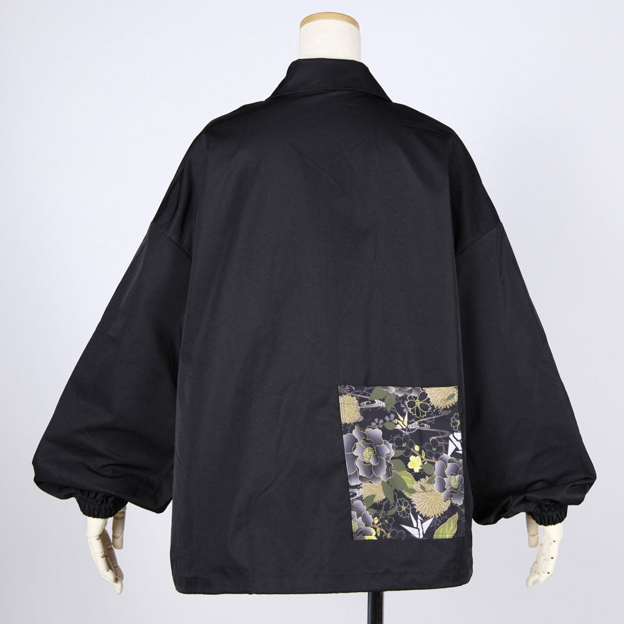 [One-of-a-kind item] TKg Origami Crane  in flowers Black Zipper Blouson