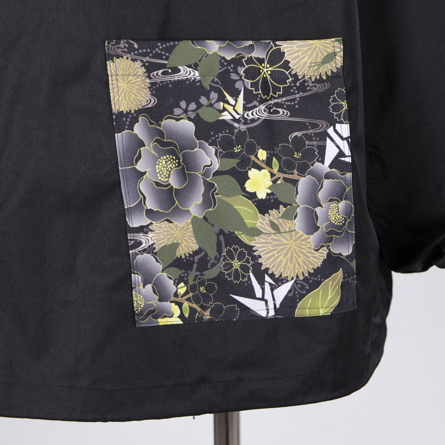 [One-of-a-kind item] TKg Origami Crane  in flowers Black Zipper Blouson