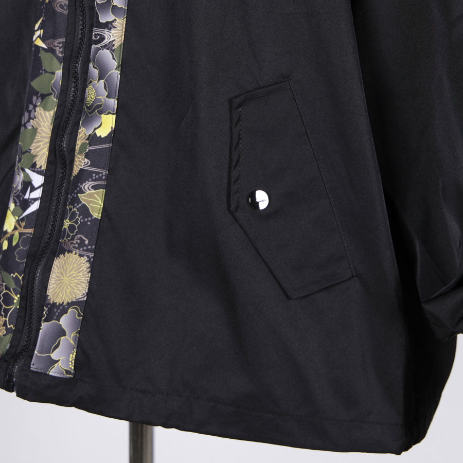 [One-of-a-kind item] TKg Origami Crane  in flowers Black Zipper Blouson