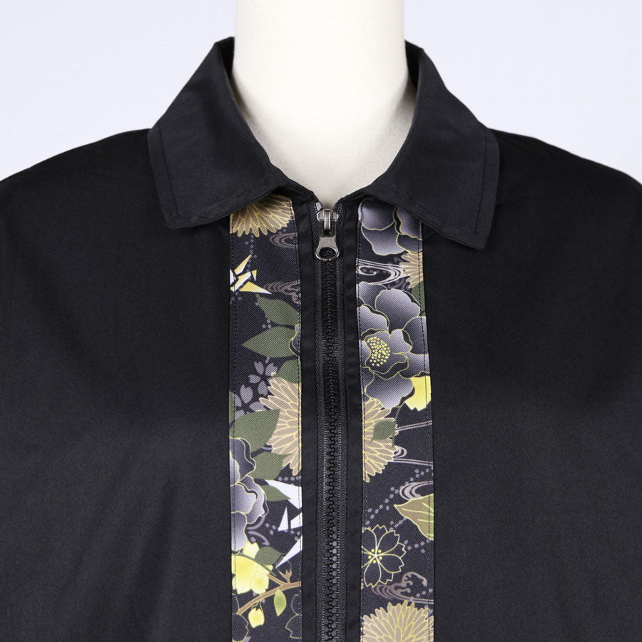 [One-of-a-kind item] TKg Origami Crane  in flowers Black Zipper Blouson
