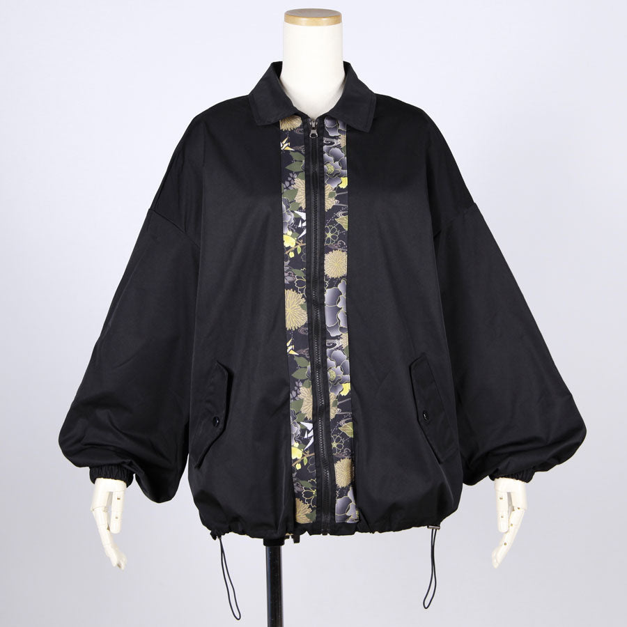 [One-of-a-kind item] TKg Origami Crane  in flowers Black Zipper Blouson