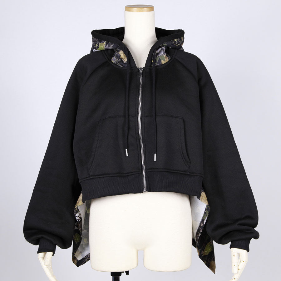 [One-of-a-kind item] TKg Origami Crane  in flowers Black Short Hoodie
