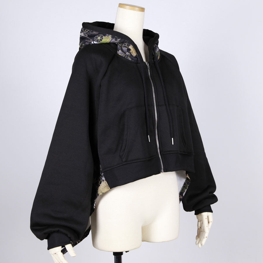 [One-of-a-kind item] TKg Origami Crane  in flowers Black Short Hoodie