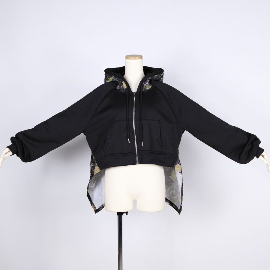[One-of-a-kind item] TKg Origami Crane  in flowers Black Short Hoodie