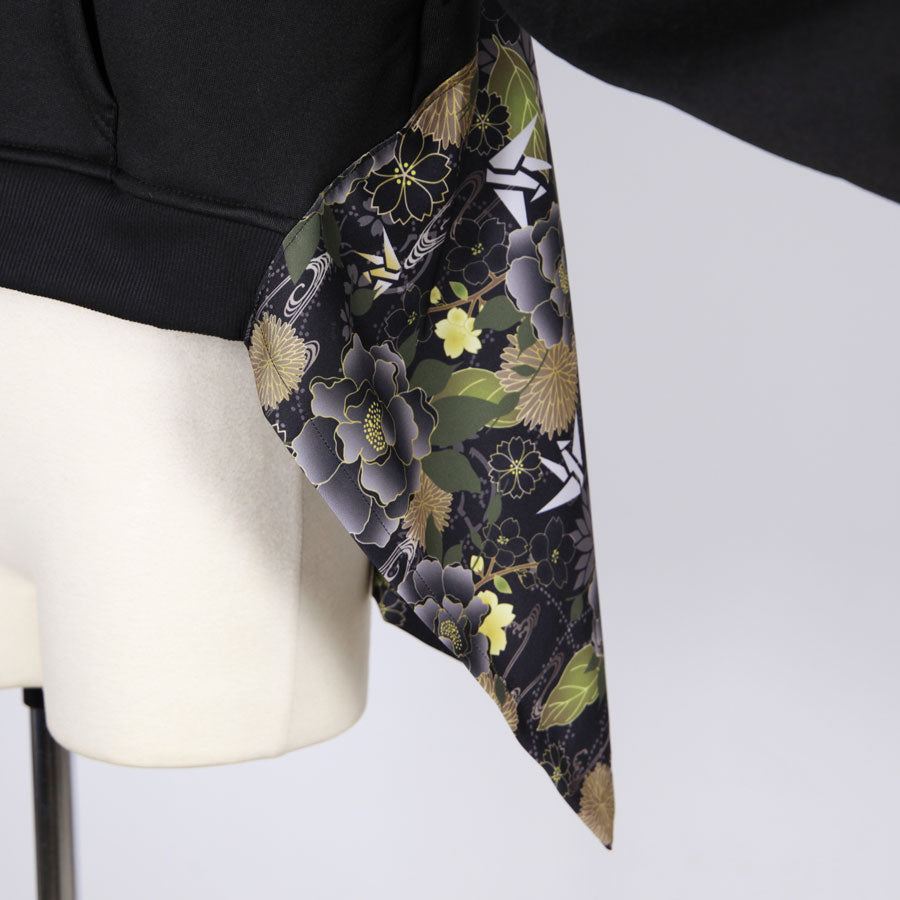 [One-of-a-kind item] TKg Origami Crane  in flowers Black Short Hoodie