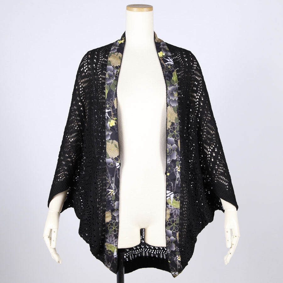 [One-of-a-kind item] TKg Origami Crane  in flowers Black Openwork Net Haori