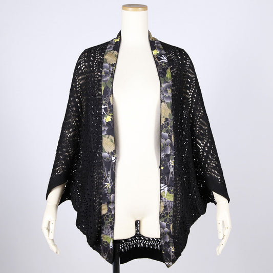 [One-of-a-kind item] TKg Origami Crane  in flowers Black Openwork Net Haori