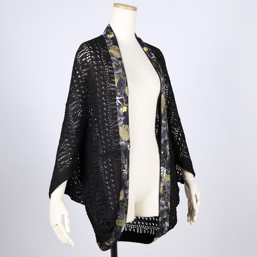 [One-of-a-kind item] TKg Origami Crane  in flowers Black Openwork Net Haori