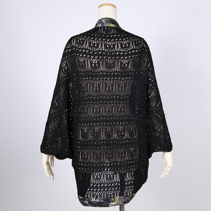 [One-of-a-kind item] TKg Origami Crane  in flowers Black Openwork Net Haori