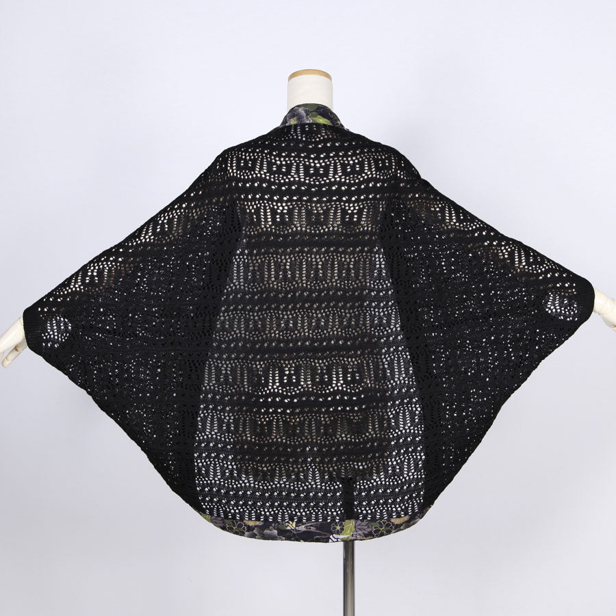 [One-of-a-kind item] TKg Origami Crane  in flowers Black Openwork Net Haori