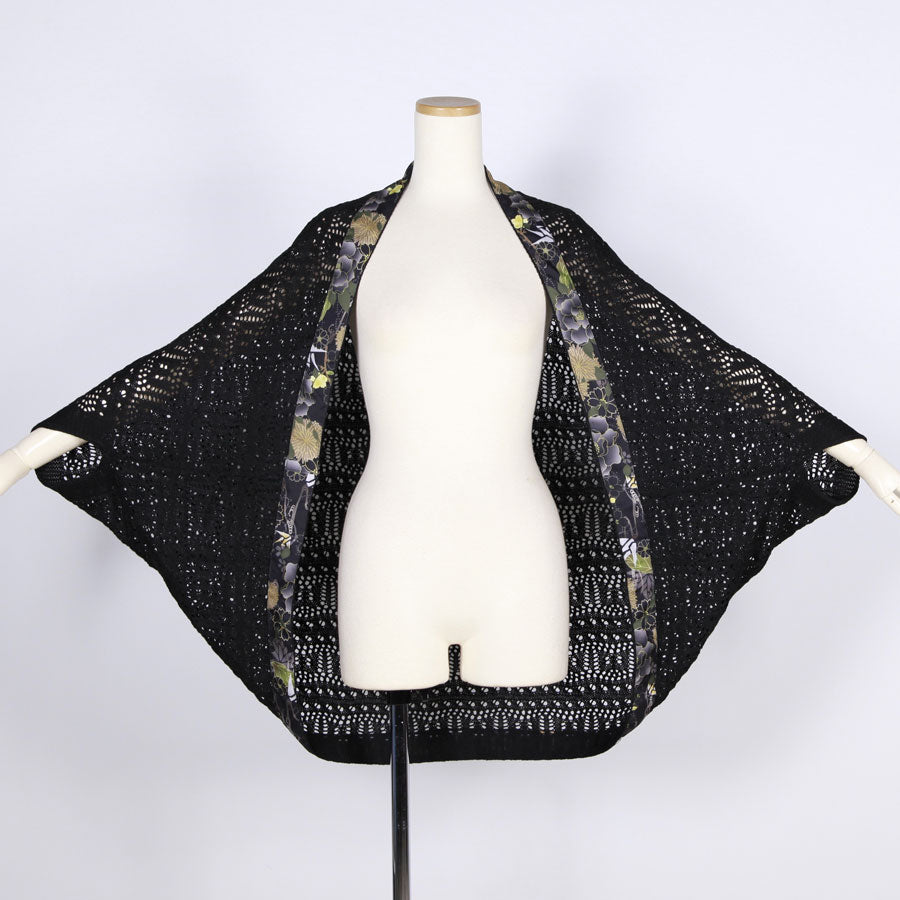 [One-of-a-kind item] TKg Origami Crane  in flowers Black Openwork Net Haori