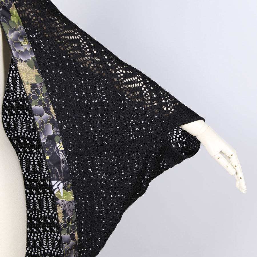 [One-of-a-kind item] TKg Origami Crane  in flowers Black Openwork Net Haori