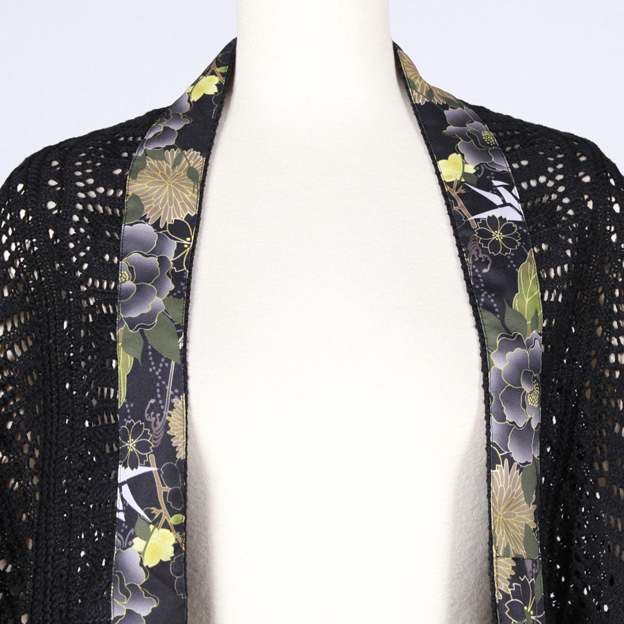 [One-of-a-kind item] TKg Origami Crane  in flowers Black Openwork Net Haori