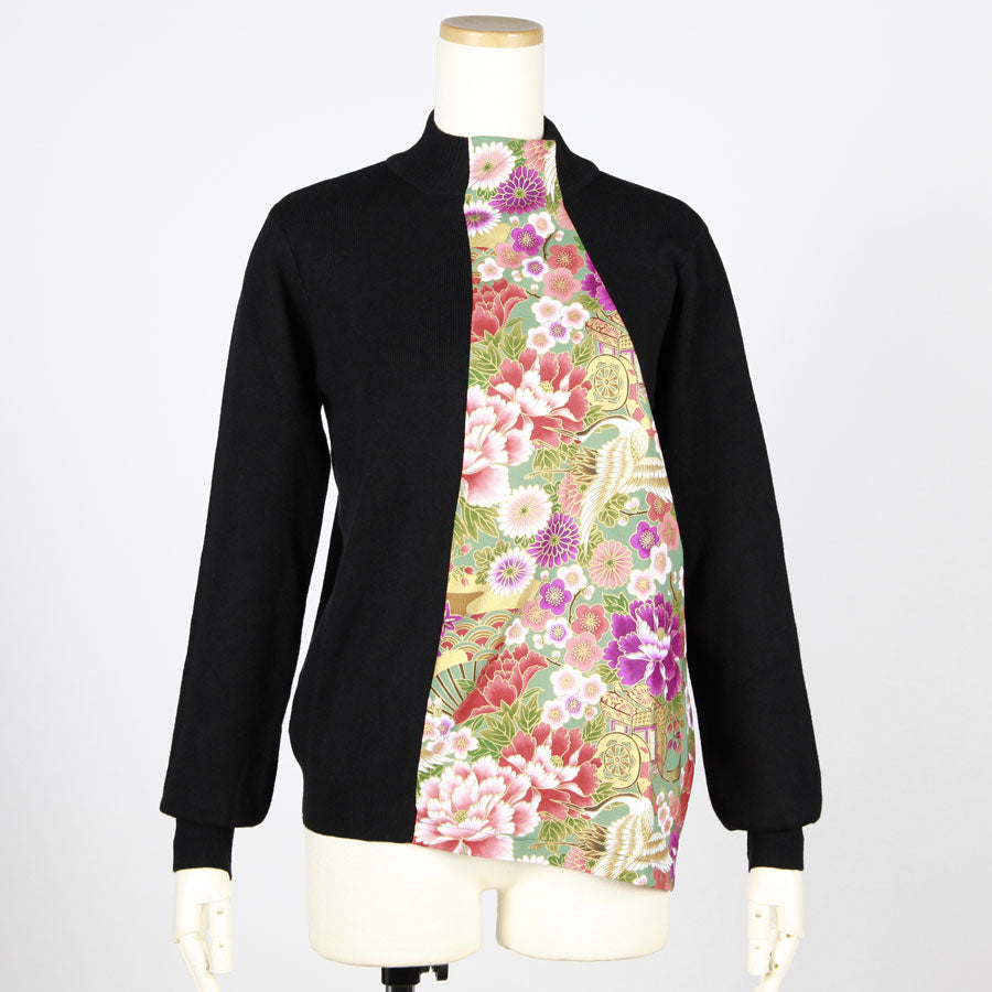 【一点物】TKg 花の中の鶴 前和柄ハイネックニット