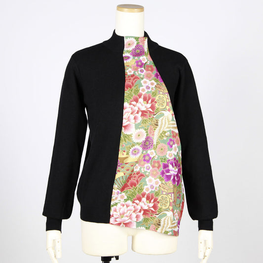 【一点物】TKg 花の中の鶴 前和柄ハイネックニット