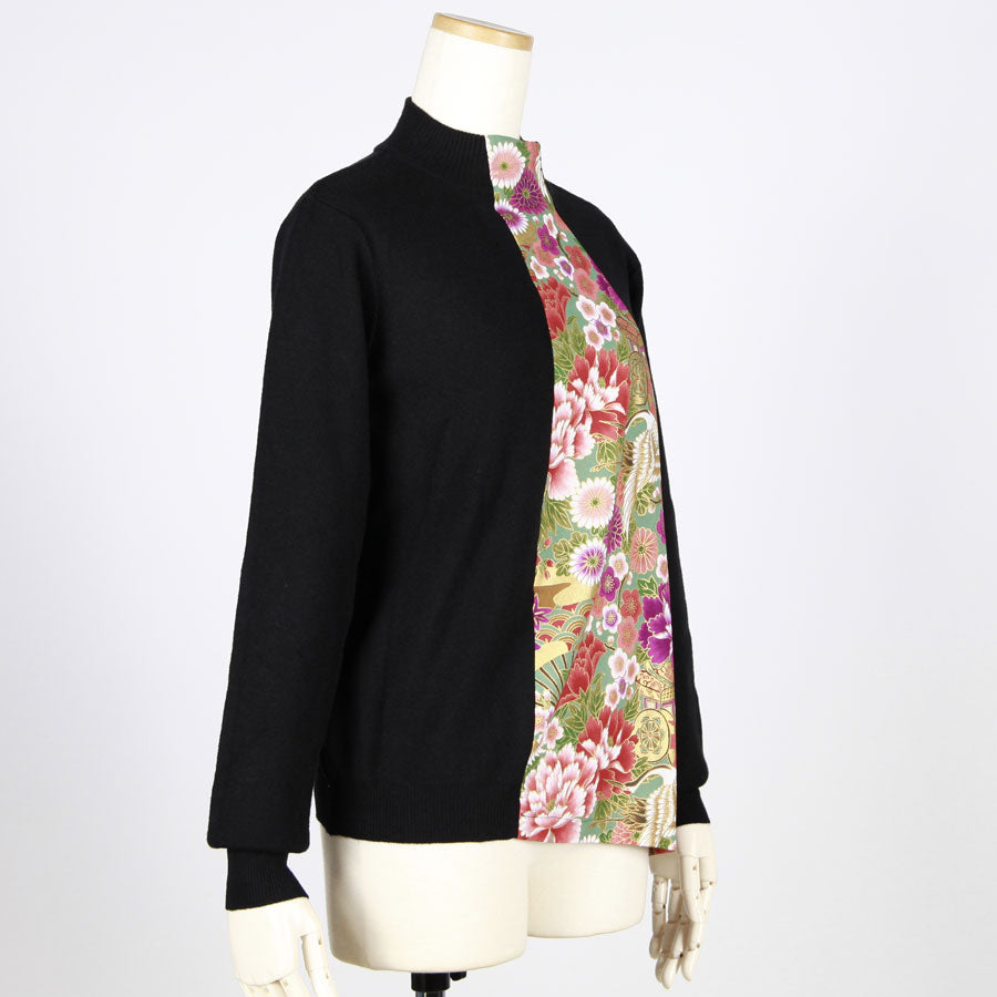 【一点物】TKg 花の中の鶴 前和柄ハイネックニット