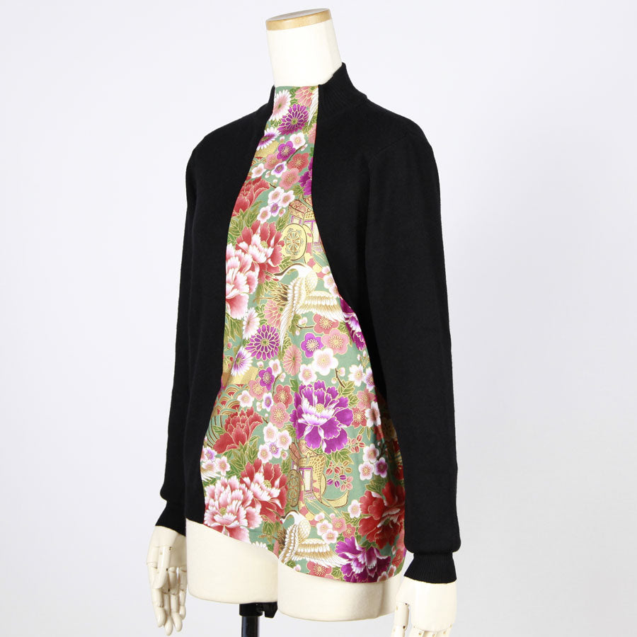 【一点物】TKg 花の中の鶴 前和柄ハイネックニット