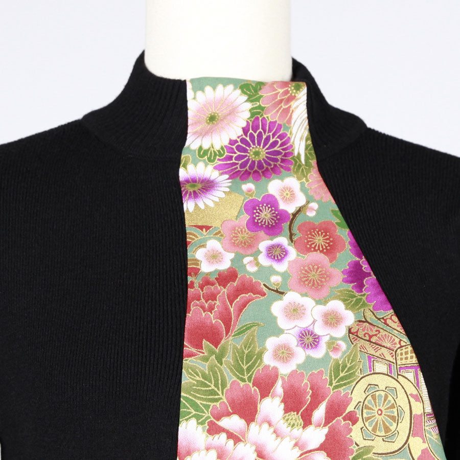 【一点物】TKg 花の中の鶴 前和柄ハイネックニット