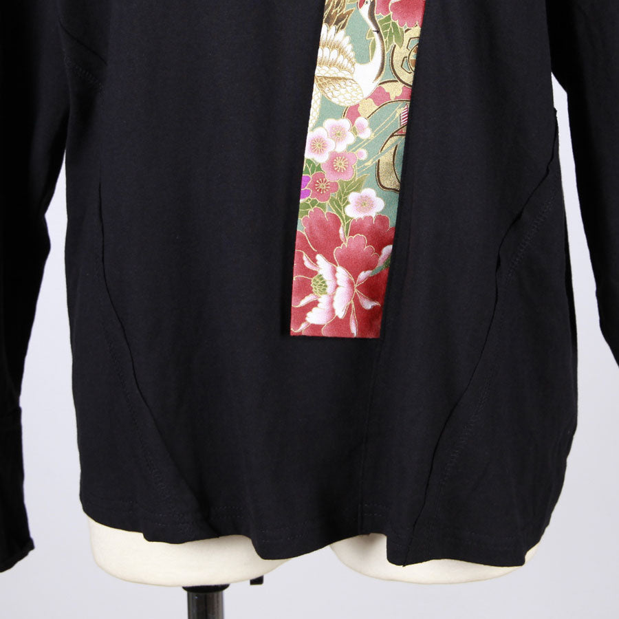 【一点物】TKg 花の中の鶴 変形着物襟トップス緑