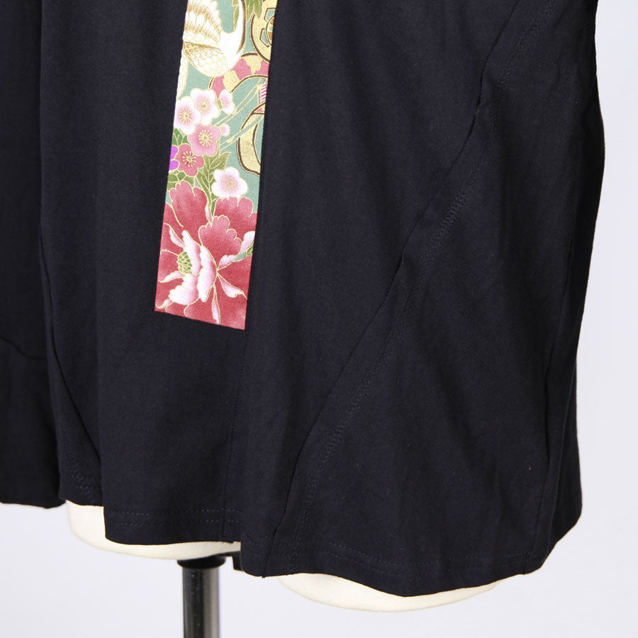 【一点物】TKg 花の中の鶴 変形着物襟トップス緑