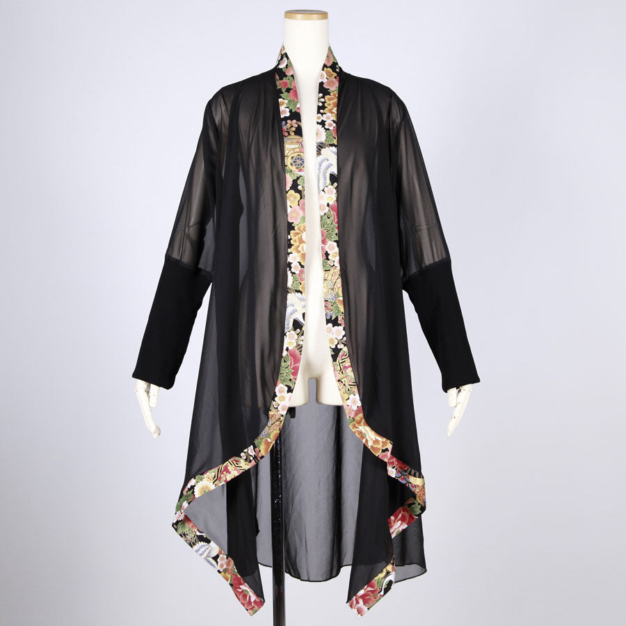 【一点物】TKg 花の中の鶴 透けるロング羽織り