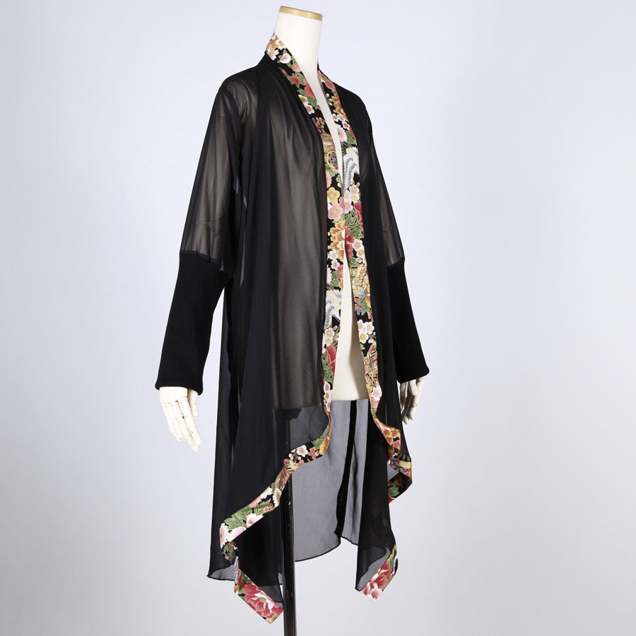 【一点物】TKg 花の中の鶴 透けるロング羽織り
