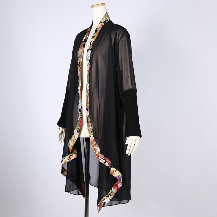 【一点物】TKg 花の中の鶴 透けるロング羽織り