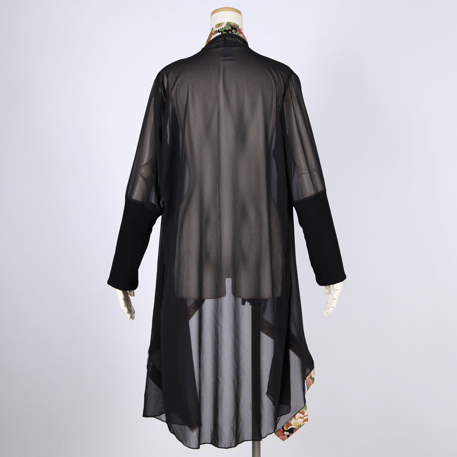 【一点物】TKg 花の中の鶴 透けるロング羽織り