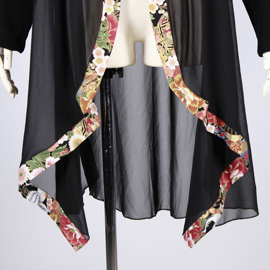 【一点物】TKg 花の中の鶴 透けるロング羽織り