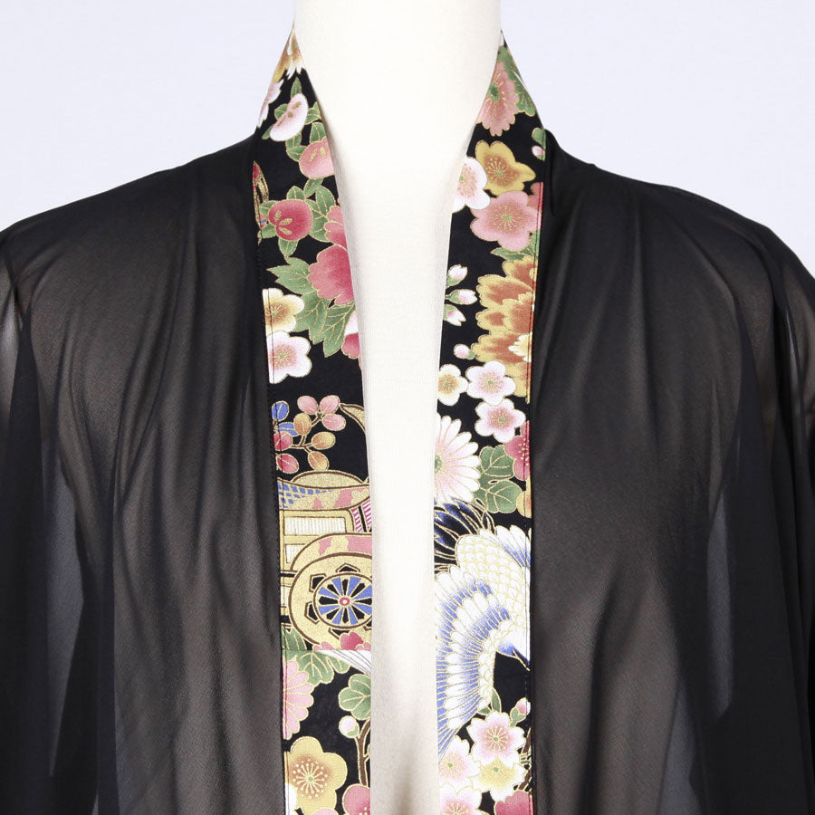 【一点物】TKg 花の中の鶴 透けるロング羽織り