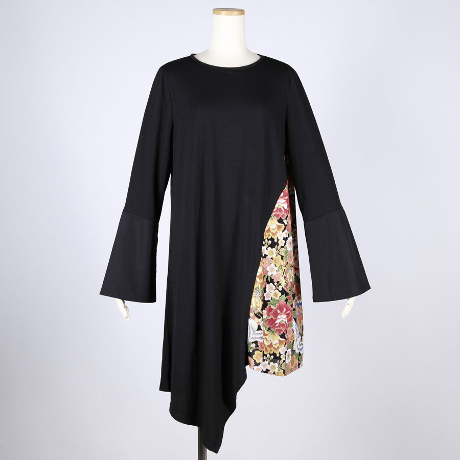 [One-of-a-kind item] TKg Crane in the Flower Asymmetric Tunic