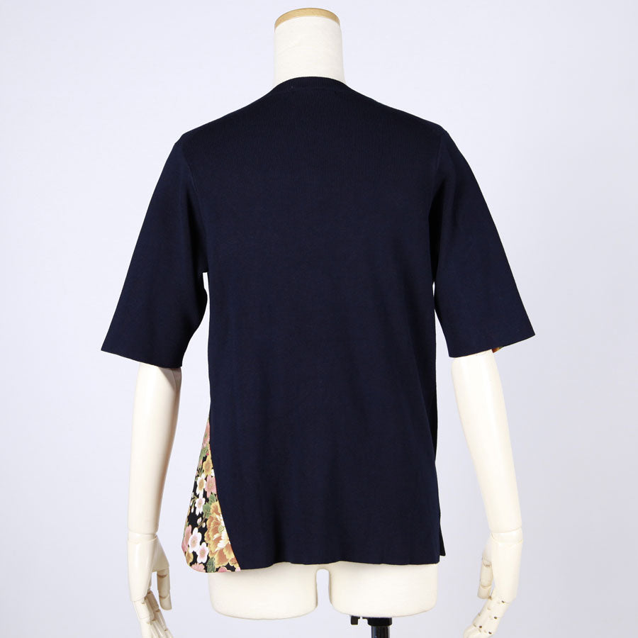 【一点物】TKg 花の中の鶴 斜め切り替えトップス