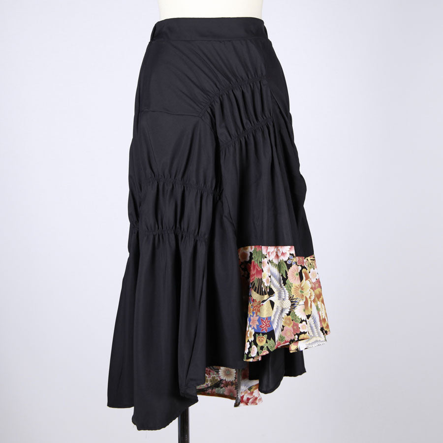 [One-of-a-kind item] TKg Crane in the Flower Shirring Skirt