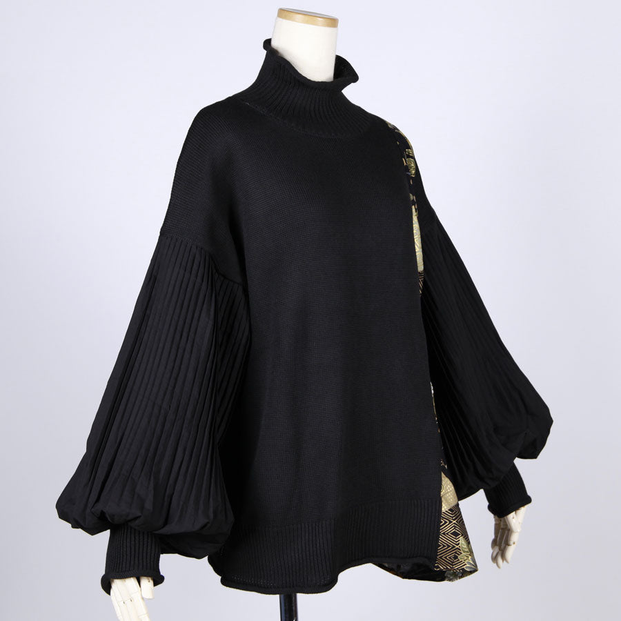 【一点物】TKg 暗闇扇子 プリーツ袖ハイネックニット