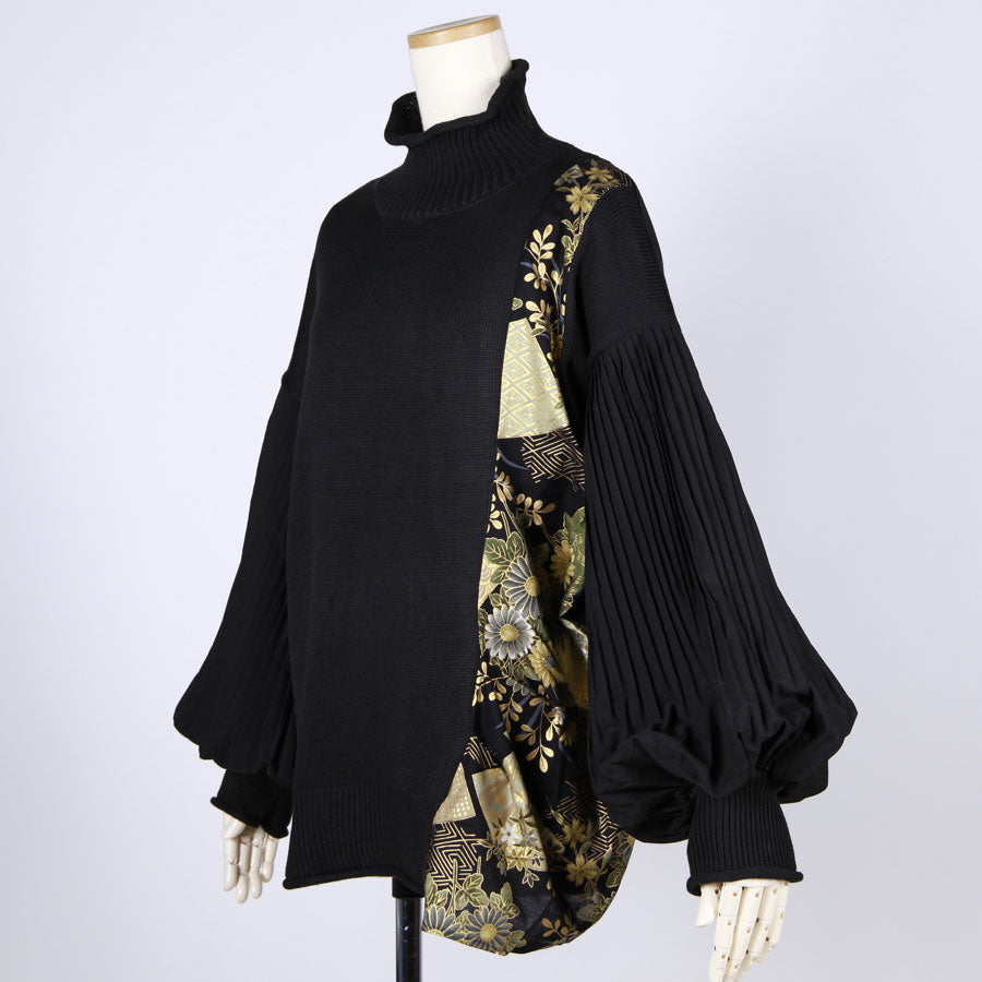 【一点物】TKg 暗闇扇子 プリーツ袖ハイネックニット