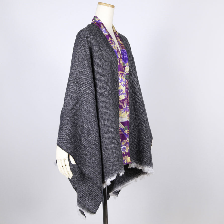 【一点物】TKg 紫縮緬和柄 フリンジポンチョ
