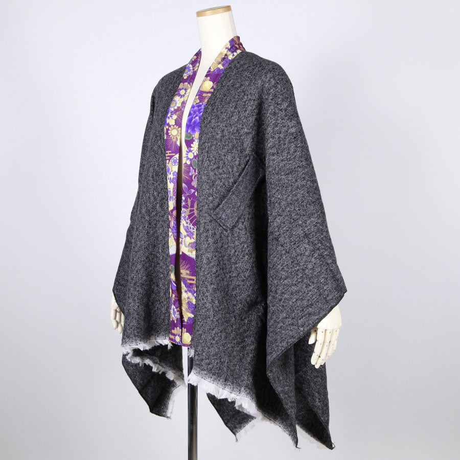【一点物】TKg 紫縮緬和柄 フリンジポンチョ