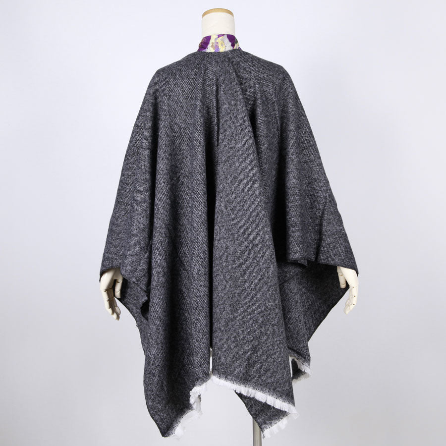 【一点物】TKg 紫縮緬和柄 フリンジポンチョ