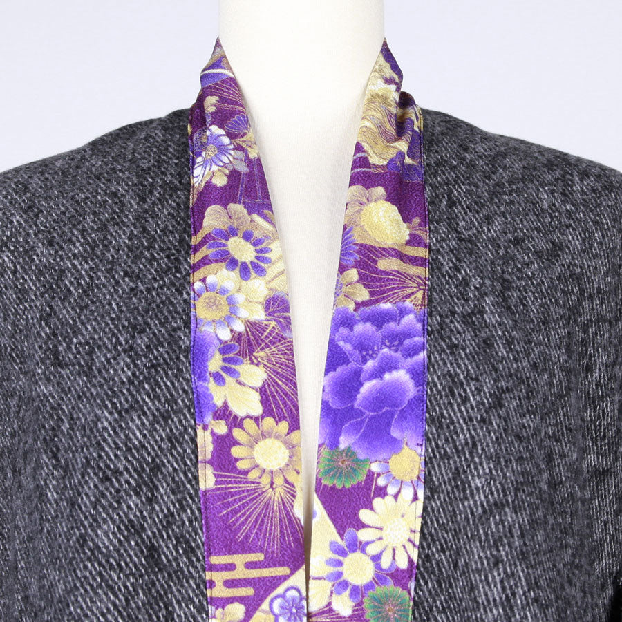 【一点物】TKg 紫縮緬和柄 フリンジポンチョ