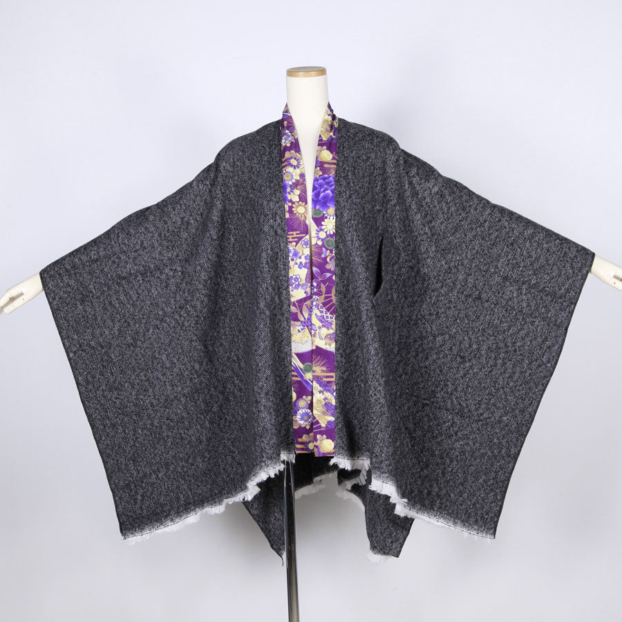 【一点物】TKg 紫縮緬和柄 フリンジポンチョ