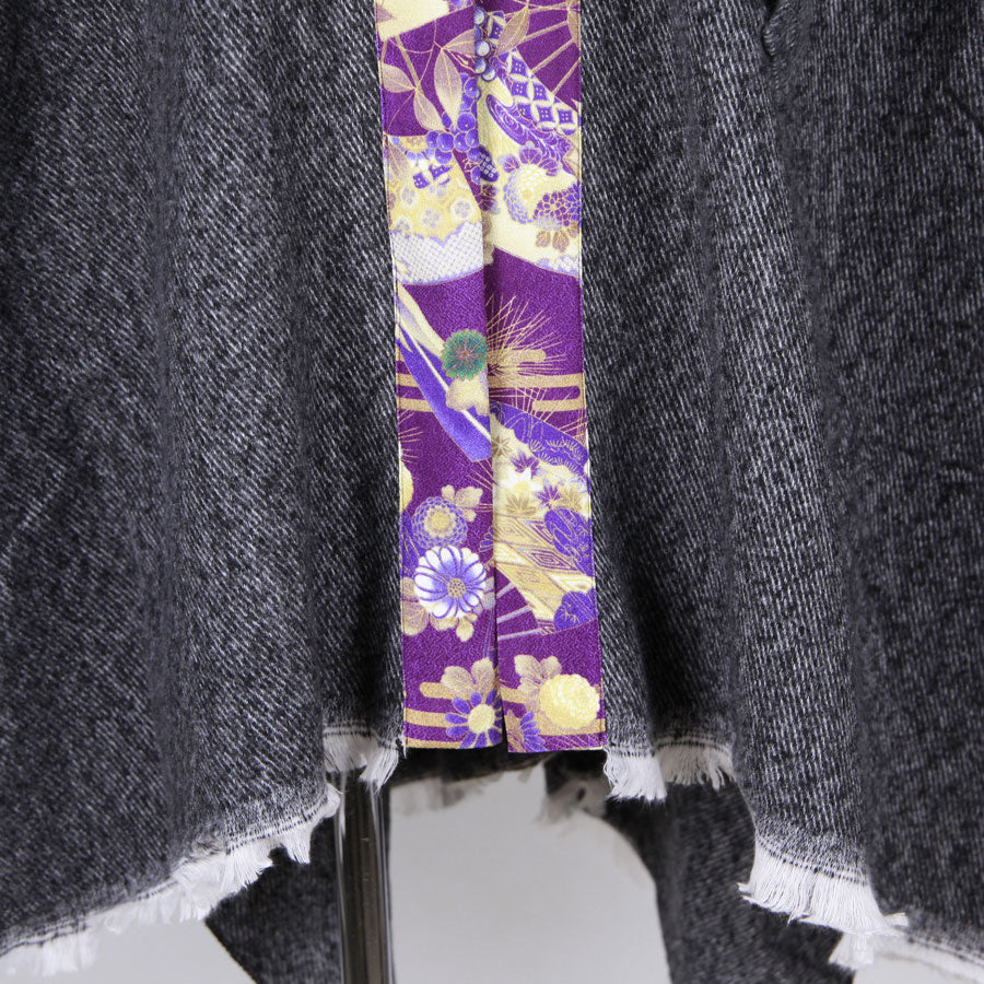 【一点物】TKg 紫縮緬和柄 フリンジポンチョ