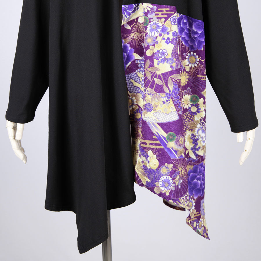 【一点物】TKg 紫縮緬和柄 カットソーロング羽織り