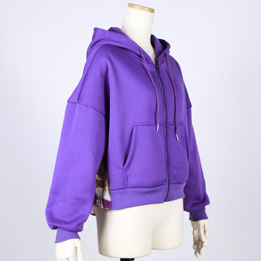 【一点物】TKg 紫縮緬和柄 ショートパーカー